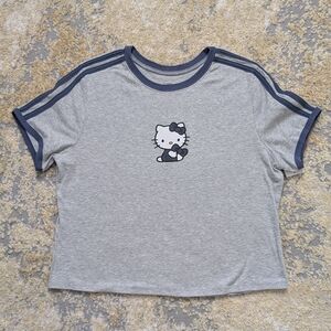 Hello Kitty Gray Ringer Crop Tee with Stripes Size XXL NWT